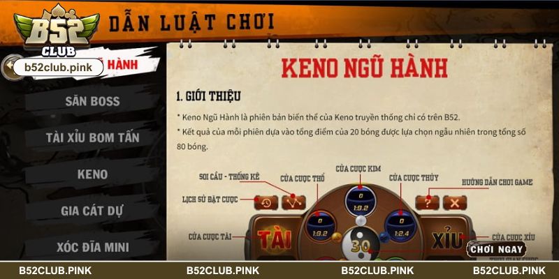 Keno Ngũ Hành B52 – Trải Nghiệm Dự Đoán Siêu Tốc, Thắng Lớn 5 Keno ngũ hành tại B52 Club là gì?